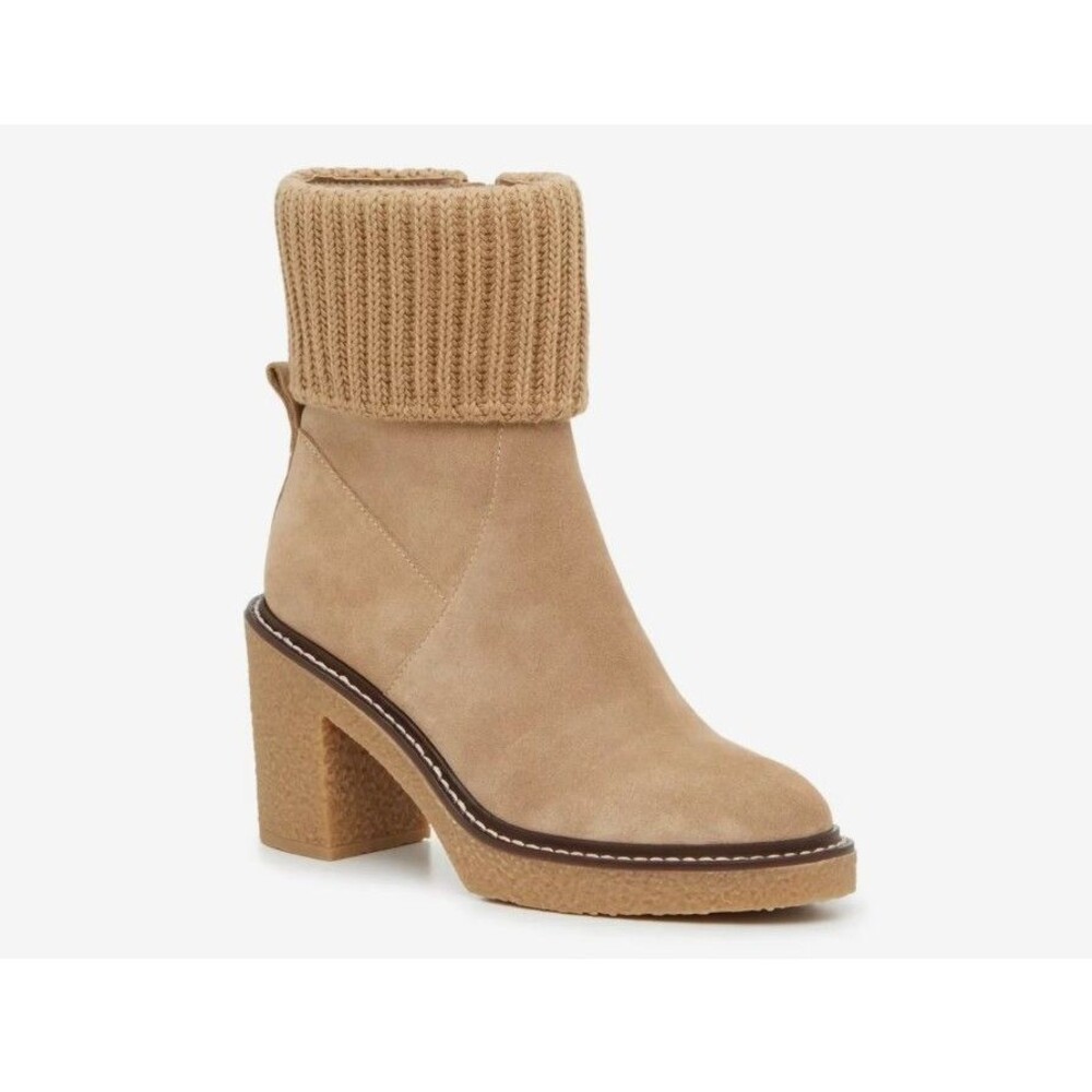 Steve Madden Cashmir Sweater Bootie Womens 8 Suede Knit Block Heel NWOB